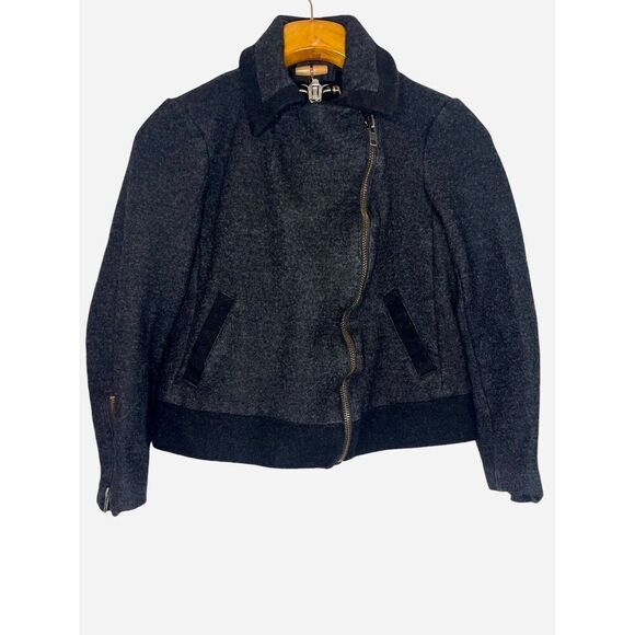 J Crew Gray Stretch Wool Motorcycle Jacket Size: 8 - Picture 2 of 6